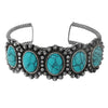 Women's Cowgirl Chic Western Style Burnished Silver Tone Conchos On Open Cuff Bracelet, 7" (Turquoise Blue 5 Howlite Stone)