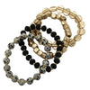 Beaded Stretch Bracelet Set, 4 Piece Stacking Collection, 6 Inch for Small Wrists (Gold and Black Dalmation)