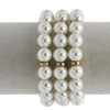 Glass Pearl Stretch Bracelets, Cream with Gold Accents, 10mm, Set of 3, 6 Inch Small Wrist Size