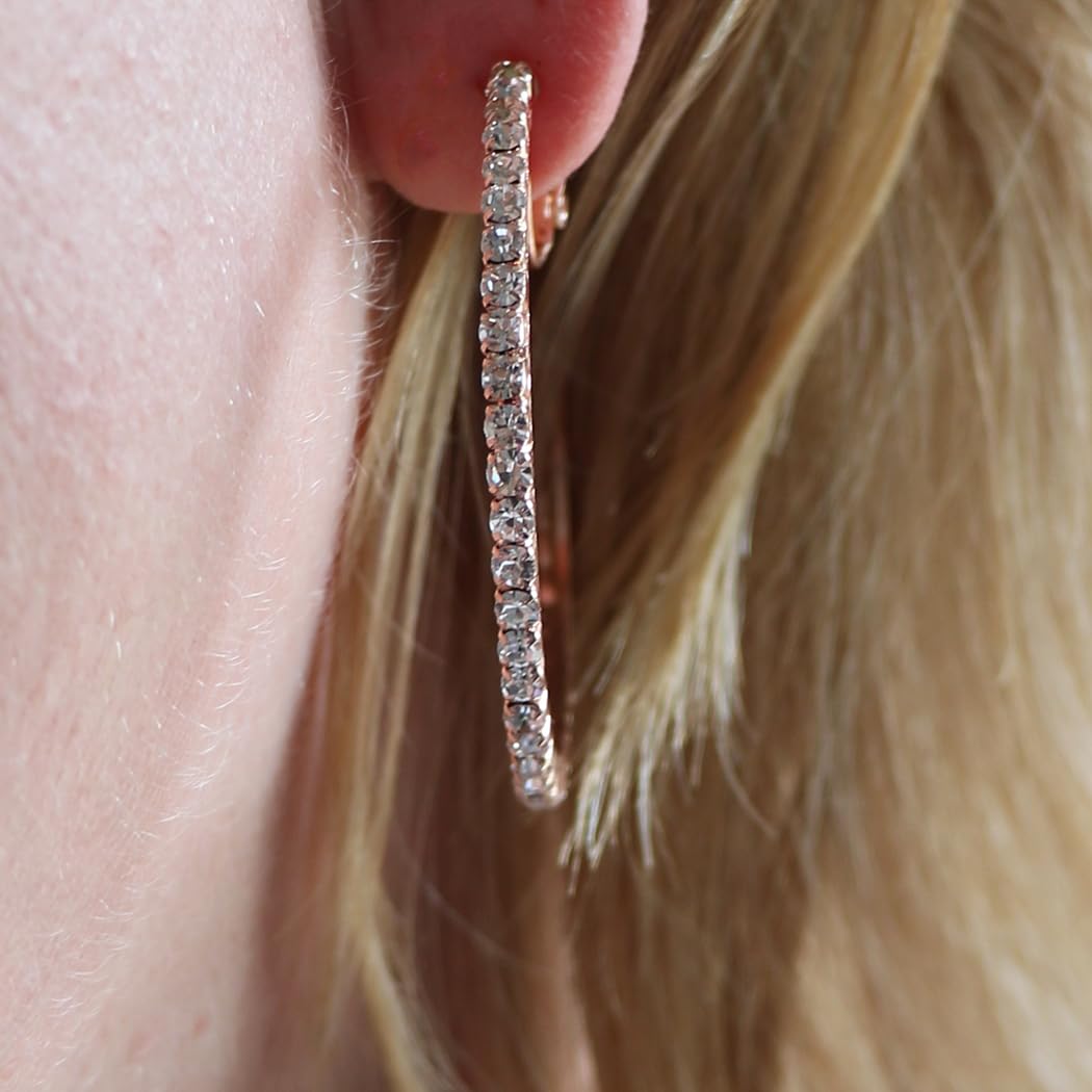 Chic Rhinesone Hoop Adjustable Clip On Earrings, 1.75" (Silver Tone 45mm)