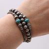 Set of 3 Western Metallic Bead And Howlite Stone With Crystal Detail Stretch Bracelets 6.75" (Silver Burnished Turquoise)