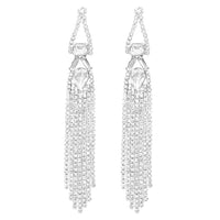 Women's Baguette and Pear Art Deco Fringe Style Rhinestone Hypoallergenic Post Earrings, 4.12"