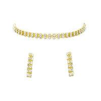 Women's Stunning Gold Tone Double Row Crystal Rhinestone Choker Necklace Earrings Set, 12"+3" Extender