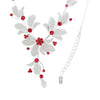 Women's 3 Piece Rhinestone Crystal And Metal Mesh Floral Statement Necklace Bracelet Earring Jewelry Set, 17"+4" Extender (Red)