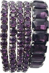 Stunning Statement Set Of 5 Colorful Crystal Rhinestone Stretch Bracelets, 6.75" (Dark Purple Silver Tone)