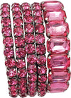 Stunning Statement Set Of 5 Colorful Crystal Rhinestone Stretch Bracelets, 6.75" (Rose Pink Crystal Silver Tone)