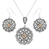 Women's Vintage Vibes Statement Two Tone Star Filigree Pendant Necklace Earrings Set, 18"+3" Extender