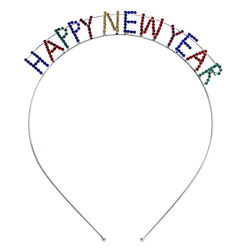 Sparkly Rhinestone New Year's Tiara Headband (Happy New Year-Multi Color)