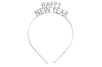Sparkly Crystal Rhinestones Happy New Year's Headband Tiara Decoration (Happy New Year TALL Clear Crystal Silver Tone)