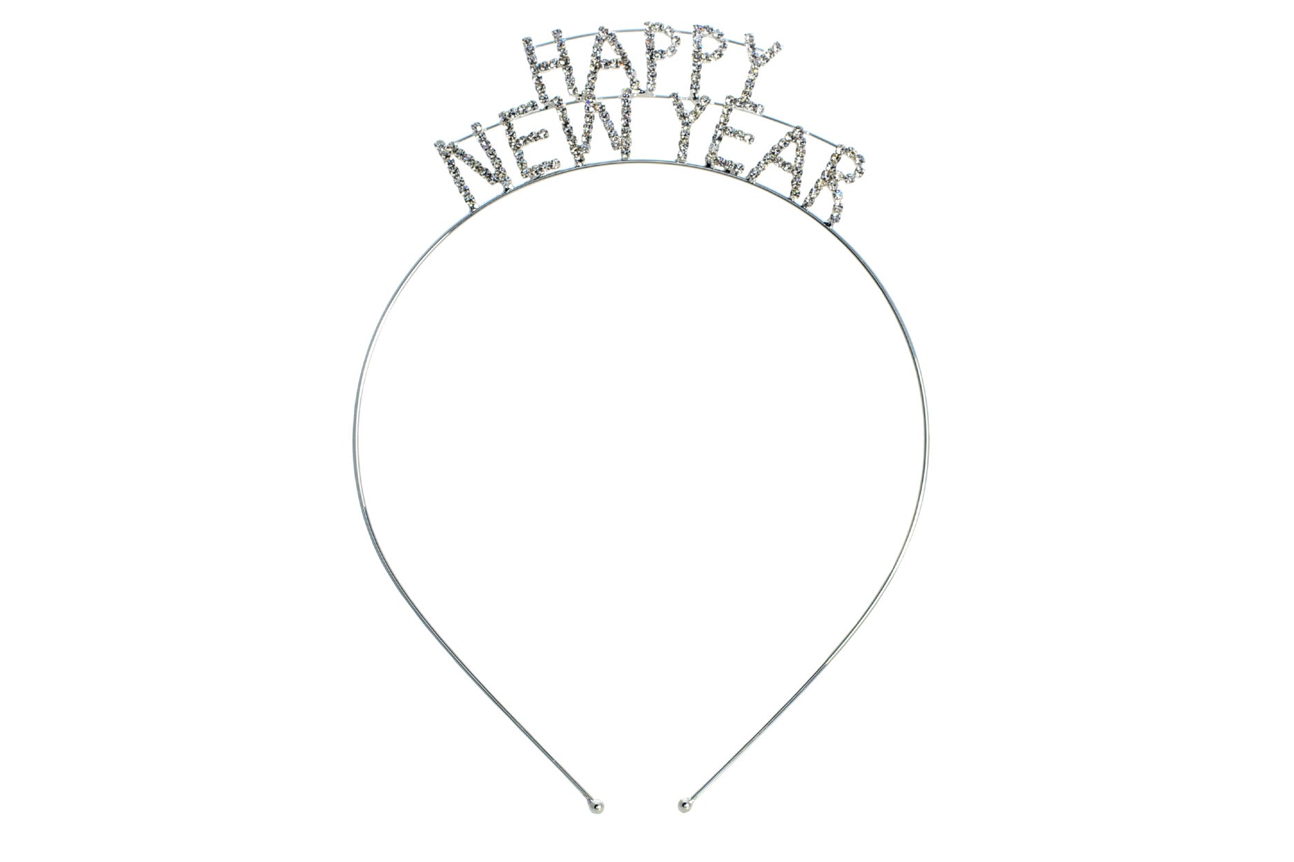 Sparkly Crystal Rhinestones Happy New Year's Headband Tiara Decoration (Happy New Year TALL Clear Crystal Silver Tone)