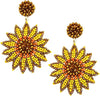 Bright And Bold Sunflower Seed Bead Post Dangle Earrings, 2.62"