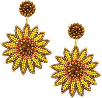 Bright And Bold Sunflower Seed Bead Post Dangle Earrings, 2.62"