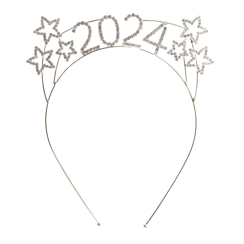 Sparkly Crystal Rhinestones 2024 New Year's Headband Tiara Headband Decoration (2024 Clear Crystal Gold Tone)