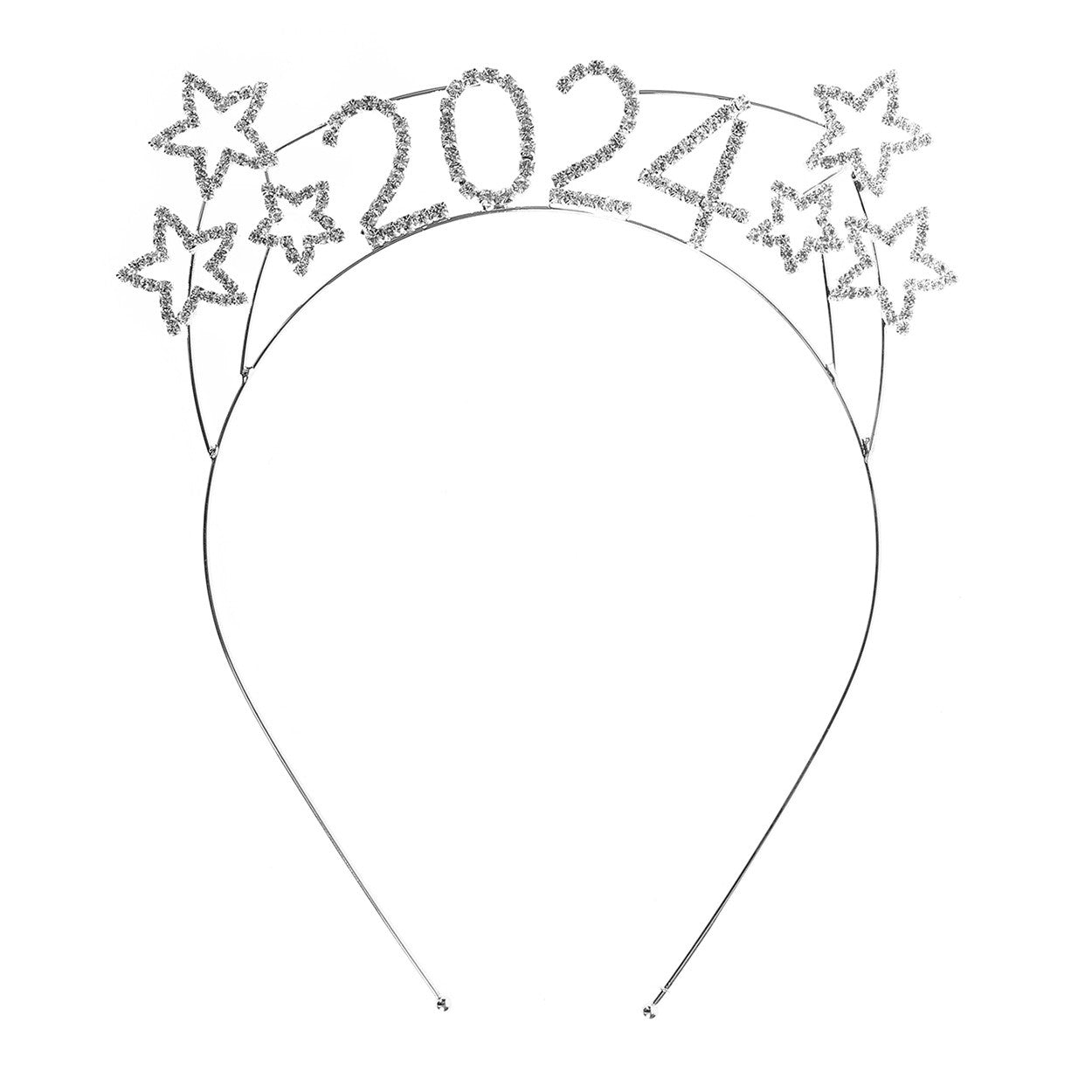 Sparkly Crystal Rhinestones 2024 New Year's Headband Tiara Headband Decoration (2024 Clear Crystal Silver Tone)