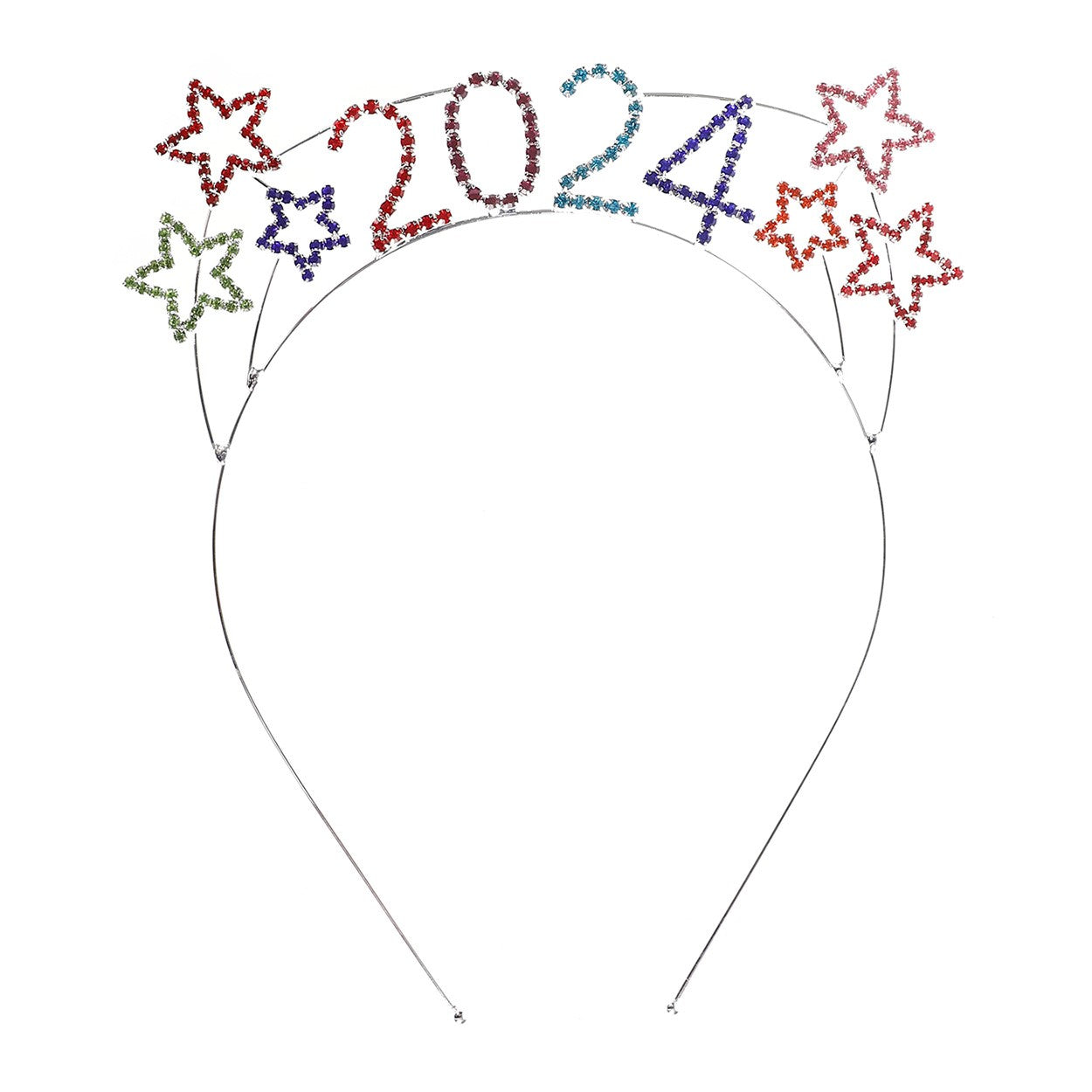 Sparkly Crystal Rhinestones 2024 New Year's Headband Tiara Headband Decoration (2024 Multicolored Crystal Silver Tone)