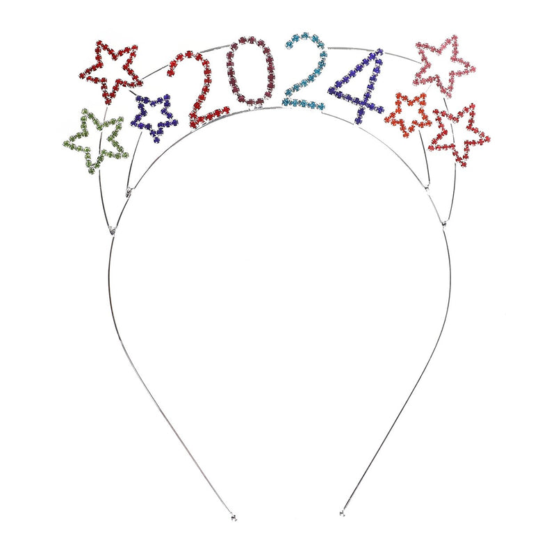 Sparkly Crystal Rhinestones 2024 New Year's Headband Tiara Headband Decoration (2024 Multicolored Crystal Silver Tone)