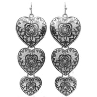 Etched Tripple Heart Dangle Earrings