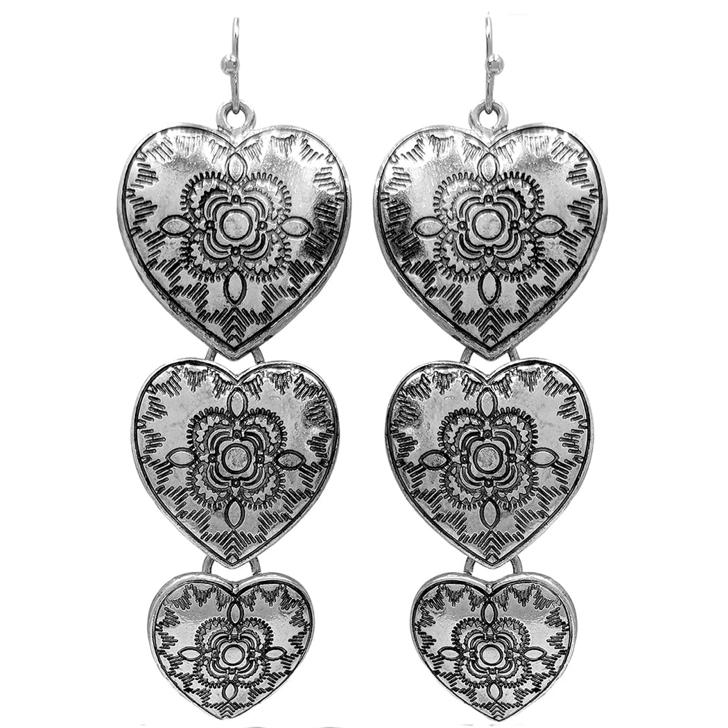 Etched Tripple Heart Dangle Earrings