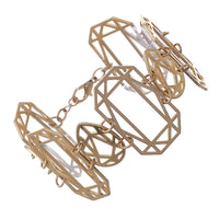 Unique Matte Gold Tone Art Deco Style Rectangle Geometric Link Bracelet, 7.25"+3" Extender