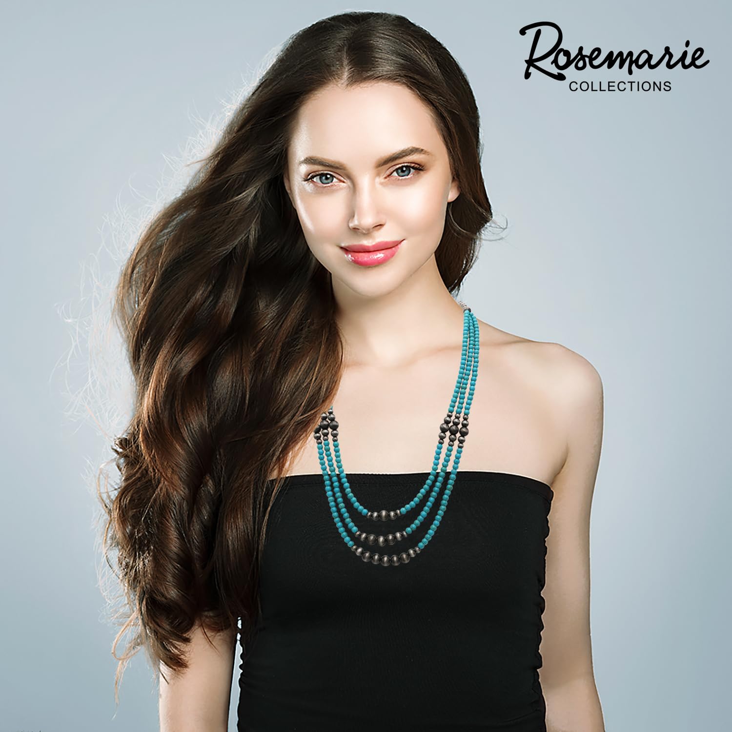 Southwestern Style Three-Strand Turquoise Howlite and Sonic Silver Bead Necklace, Traditional Native American Inspired Design