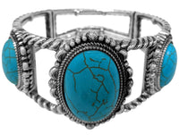 Cowgirl Chic Western Style Burnished Silver Tone Turquoise Blue Conchos Stretch Bracelet, 7"