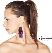 Vintage Chic Tiered Ombre Thread Tassel Long Dangle Earrings (Purple Textured Gold Tone Bead, 4.25")