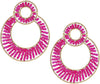 Hot Pink Seed Bead With Gold Tone Trim Hypoallergenic Post Back Hoop Earrings, 2.25