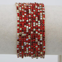 Crystal Rhinestone Stretch Bracelets, Stacking Style, Set of 12, 6.75 Inch (Gold Tone Verigated Red w/AB)