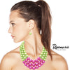 3 Colorful Multi Strands Simulated Pearl Necklace And Earrings Jewelry Gift Set, 18"+3" Extender (Green With Fuchsia Pink Gold Tone)