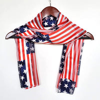 Rosemarie Collections Women's Red White And Blue 4th Of July Satin Stripe USA Fashion Scarf, 60" American Flag Stars Stripes (Block Flag)