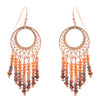 Stunning Rose Gold Tone Filigree Hoop With Beaded Fringe Dangle Earrings, 2"