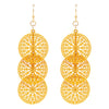 Women's Bohemian Sunshine Yellow Mandala Filigree Cutout Triple Circle Dangle Earrings, 2.62"