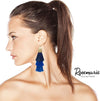 Rosemarie Collections Women's Vintage Chic Tiered Ombre Thread Tassel Long Dangle Earrings (Blue Textured Gold Tone Bead, 4.25")