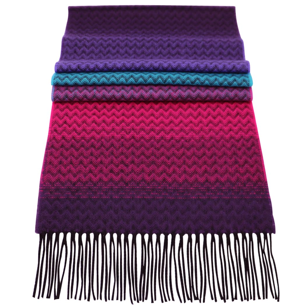 Soft Acrylic Winter Scarf, 66 x 12 Inches with 3 Inch Fringe, Cozy Cold Weather Accessory (Chevron, Violet, Fushia, Turquoise)