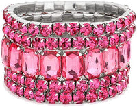 Stunning Statement Set Of 5 Colorful Crystal Rhinestone Stretch Bracelets, 6.75" (Rose Pink Crystal Silver Tone)