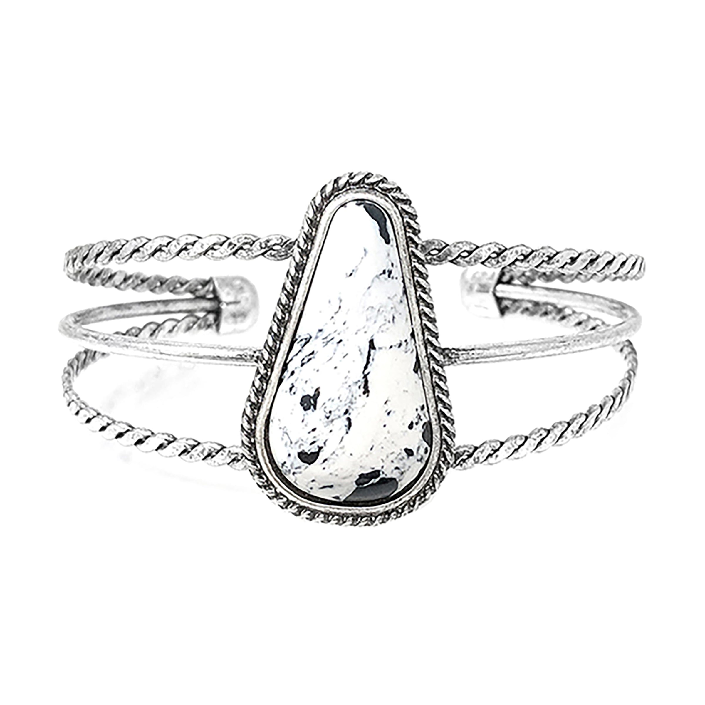 Western Style Natural Semi Precious Howlite Stone Open Cuff Bracelet, 2.5"