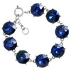 Stunning Vintage Style Statement Rock Crystal Link Bracelet, 7.5"+1" Extender (Silver Tone/Montana Blue)