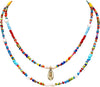 Women's Stunning Gold Tone Cowrie Shell On Multi-Strand Rainbow Seed Love Beads Bohemian Necklace, 17"+3" Extender