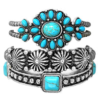 Western Stretch Bracelet Navajo Pearl Beads with Turquoise Howlite Silver Tone Set of 3