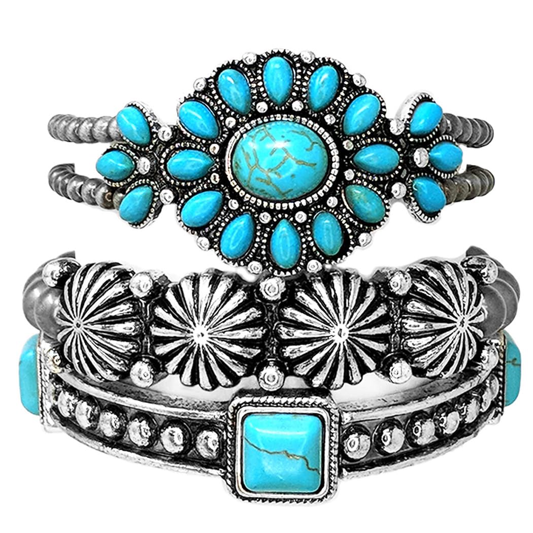 Western Stretch Bracelet Navajo Pearl Beads with Turquoise Howlite Silver Tone Set of 3