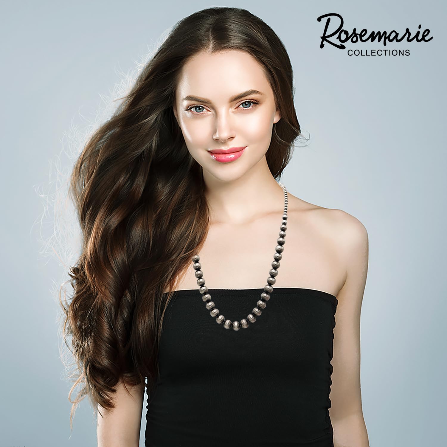 Sonic Silver Metal Pearl Necklace, 29 Inch Graduated Beaded Statement Jewelry