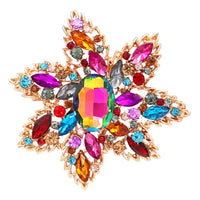 Women's Stunning Vintage Vibes Multicolored Crystal Starburst Flower Statement Brooch Pin, 4"