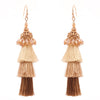 Vintage Chic Tiered Ombre Thread Tassel Long Dangle Earrings (Gold Faceted Crystal Bead, 3.25")