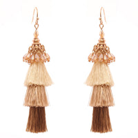 Vintage Chic Tiered Ombre Thread Tassel Long Dangle Earrings (Gold Faceted Crystal Bead, 3.25")