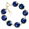 Stunning Vintage Style Statement Rock Crystal Link Bracelet, 7.5"+1" Extender (Gold Tone/Montana Blue)