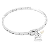 Women's Inspirational #1 Teacher Charm Bangle Bracelet