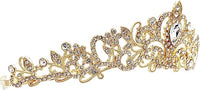 Women's Dazzling Gold Tone Crystal Rhinestone Royal Bridal Tiara Crown