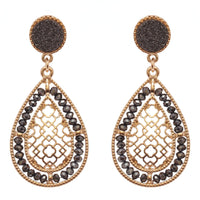 Genuine Druzy Quartz And Crystal Teardrop Dangle Earrings, 2"