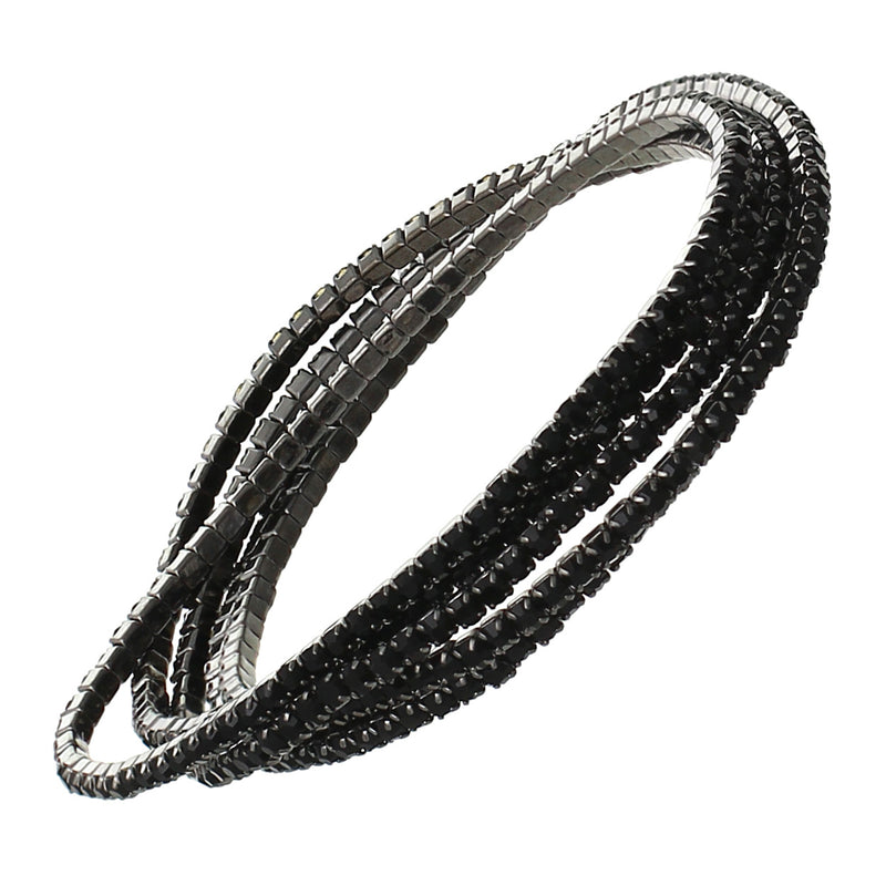 Set of 5 Sparkling Crystal Rhinestone Stacking Stretch Bracelets, 2.25" Hematite Jet Black Crystals