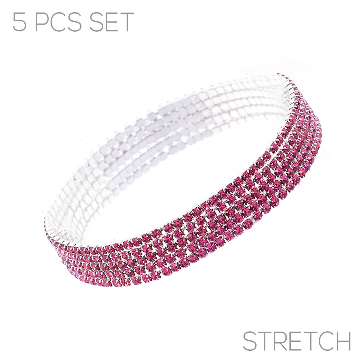 Set of 5 Rhinestone Stretch Bracelets (Light Rose Pink